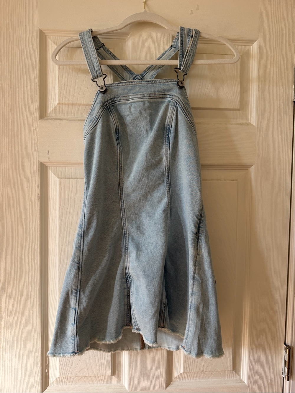 American Eagle Outfitters Light Blue Denim Pinafore Dress with Cross Straps